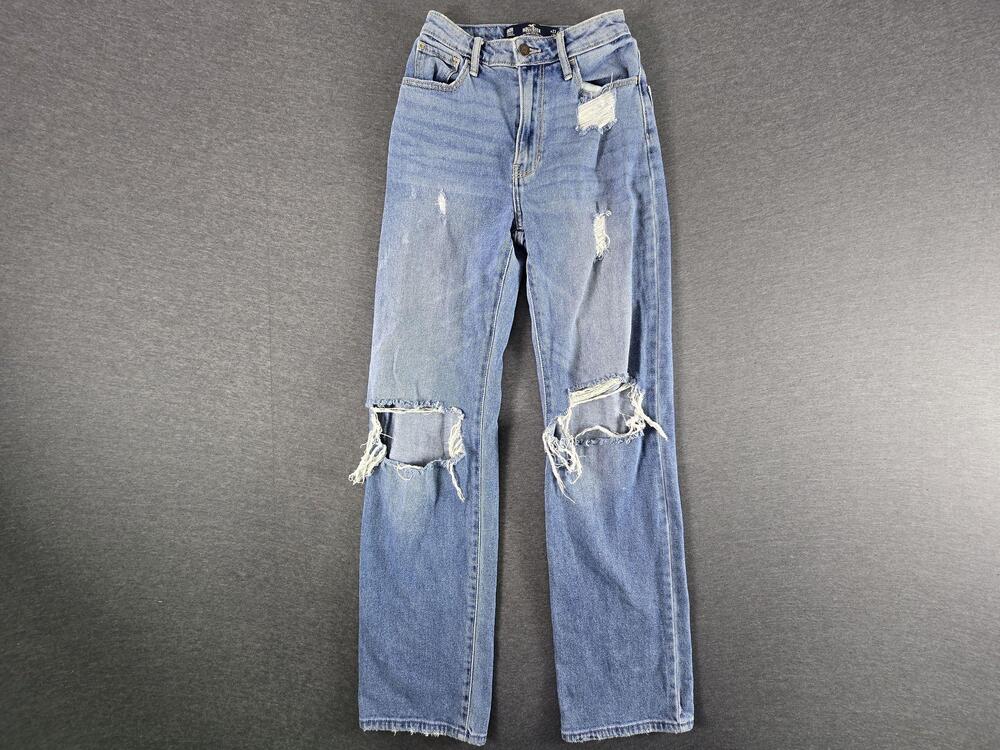 Hollister Jeans Womens 00R Blue Ultra High-Rise Dad Distressed Straight Leg